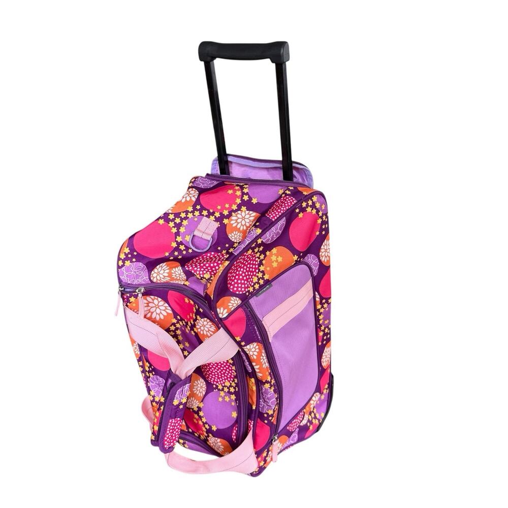 Embark Rolling Duffle Bag Suitcase‎ Wheels Extending Handle Pink Purple Dot Star
